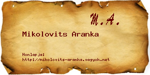 Mikolovits Aranka névjegykártya